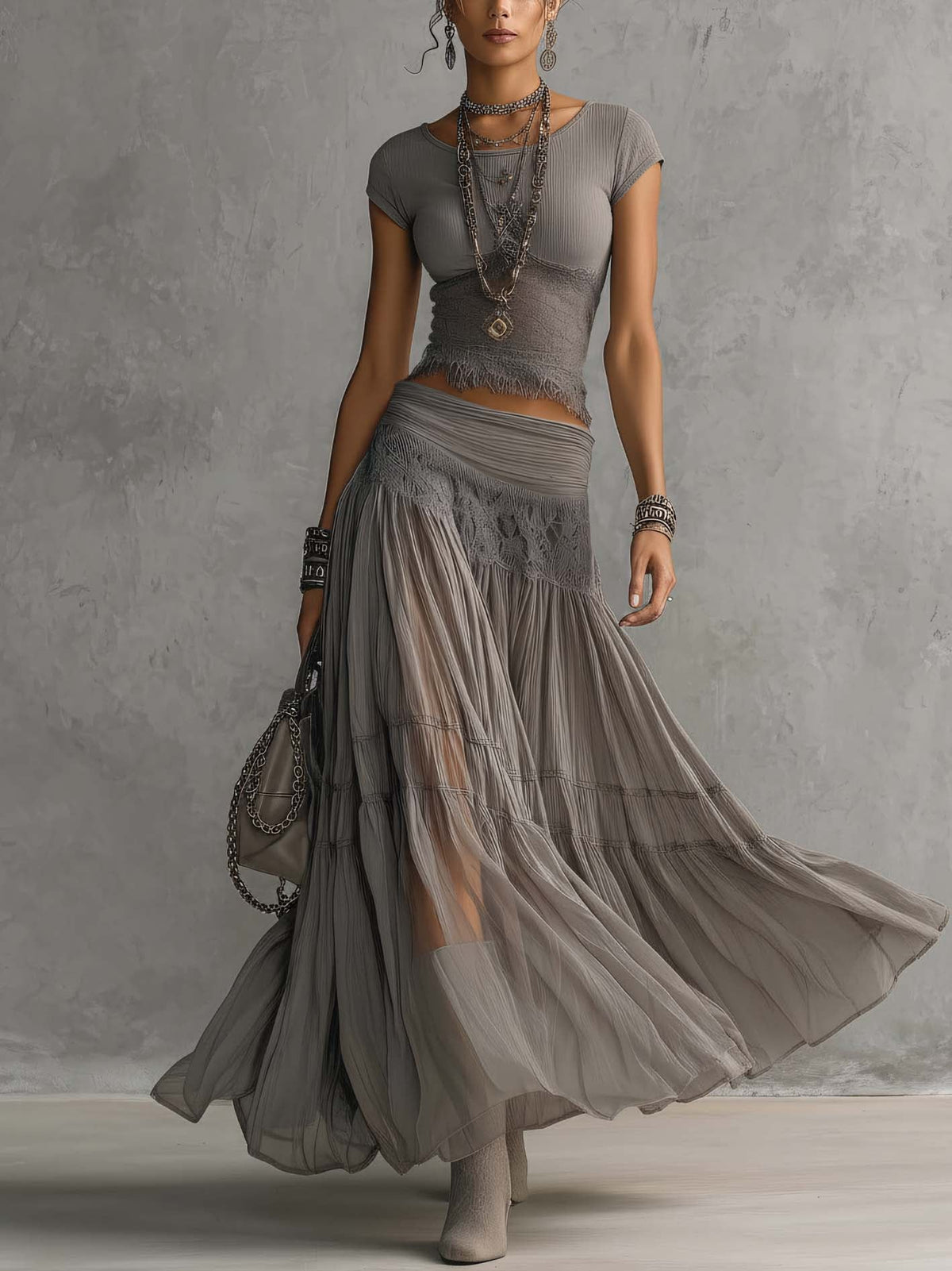 Conjunto Gris de Encaje