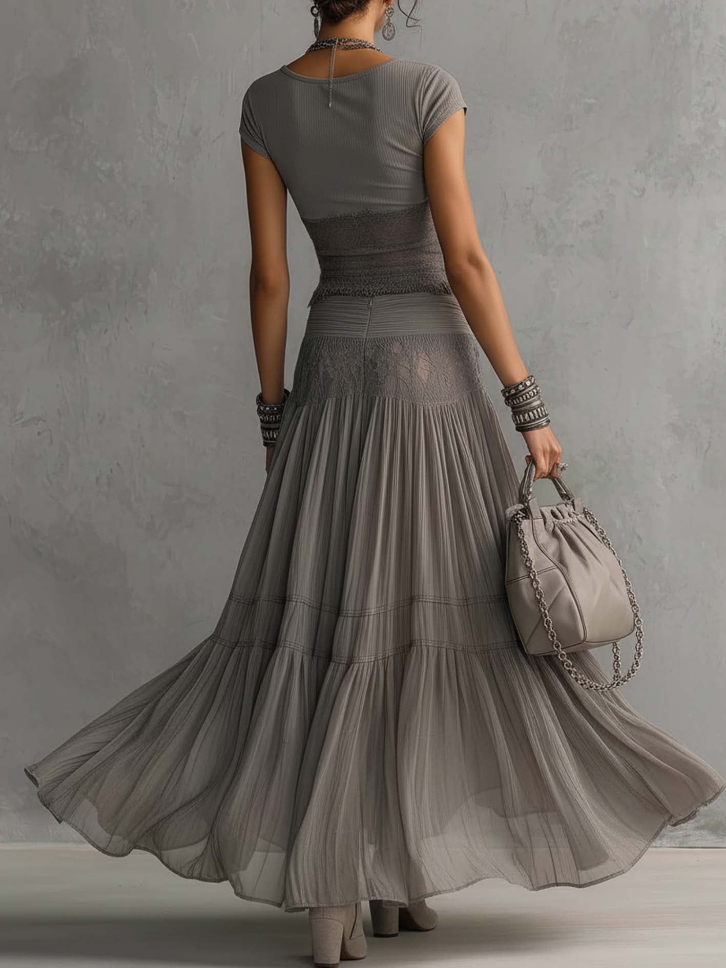 Conjunto Gris de Encaje