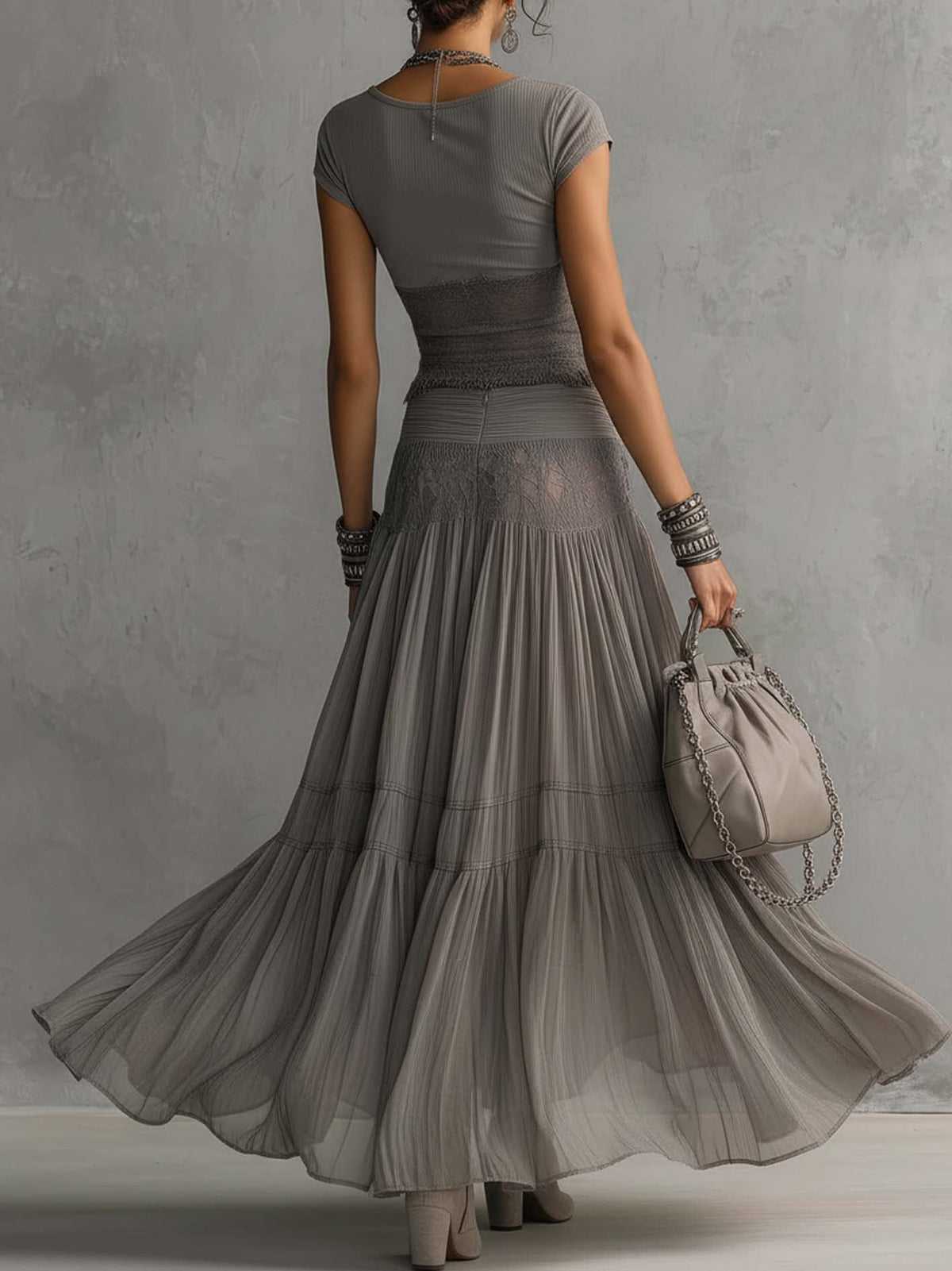Conjunto Gris de Encaje