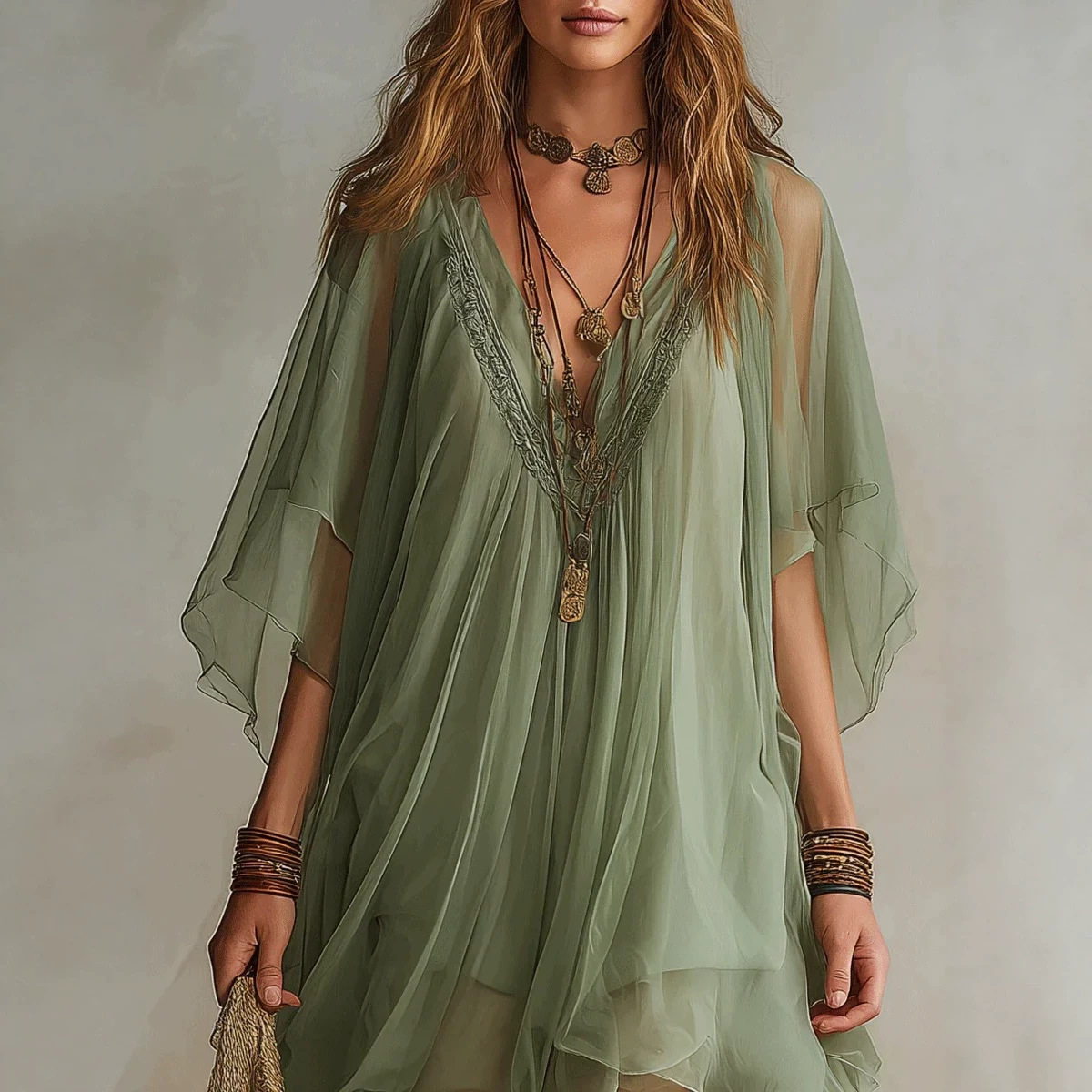 Vestido de Gasa Escote V