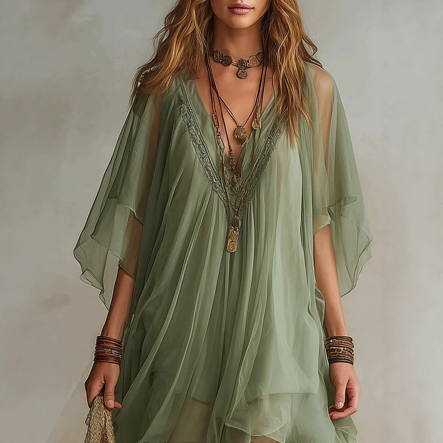 Vestido de Gasa Escote V
