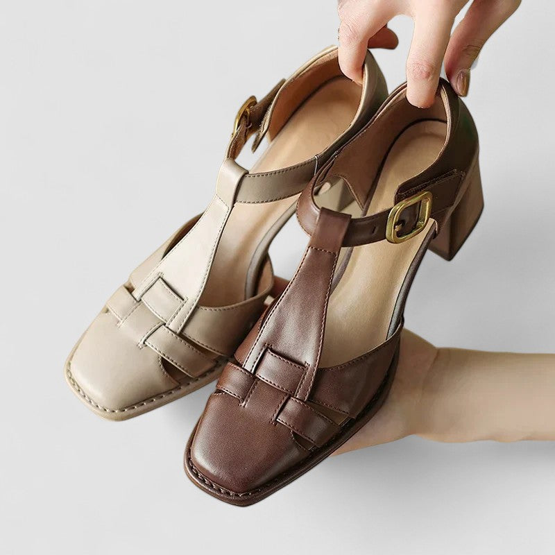 VÉRONIQUE | ZAPATOS CON CORREA EN T Y TACÓN BLOQUE