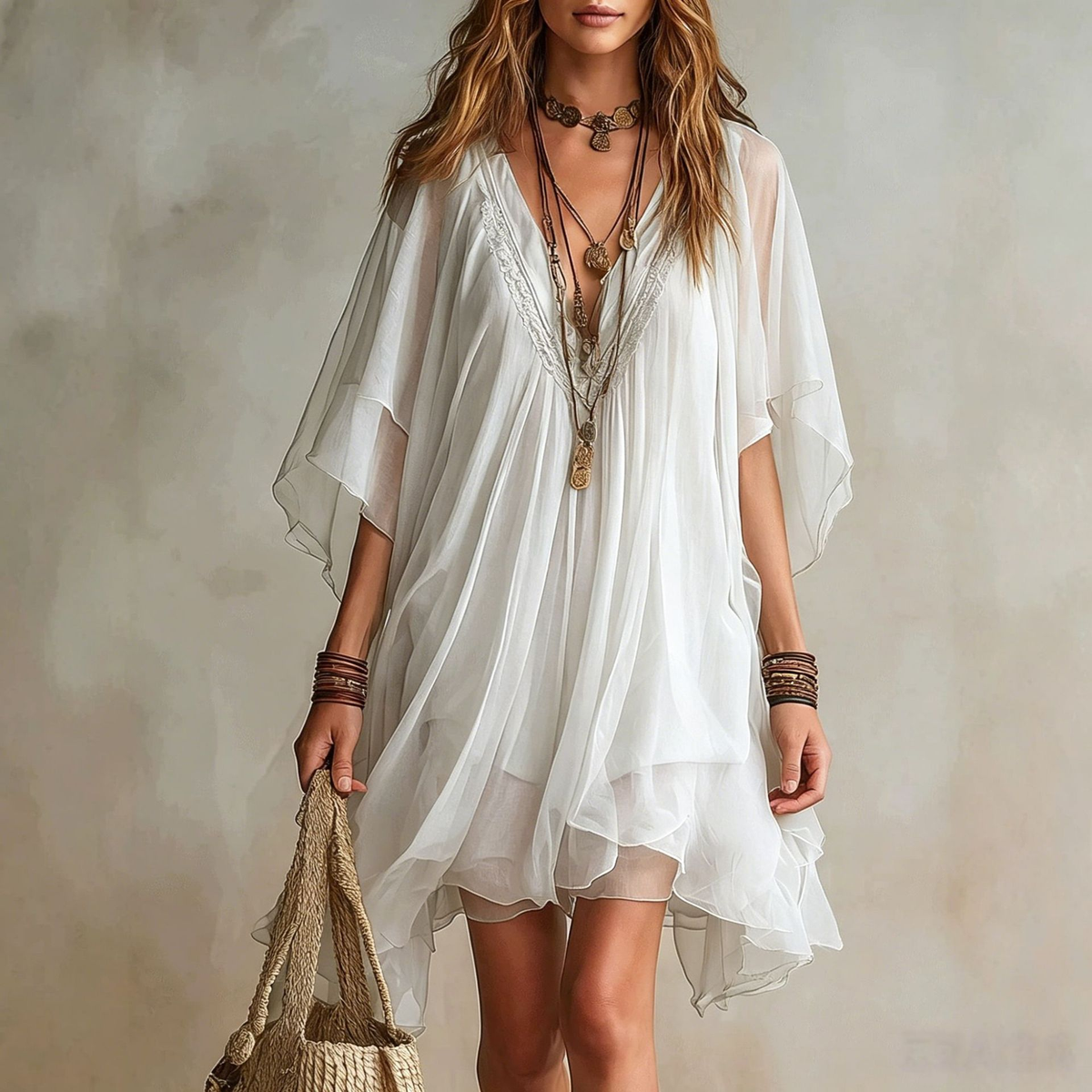 Vestido de Gasa Escote V