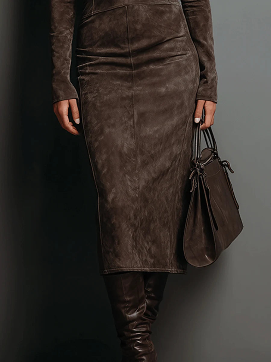 LORÈNE | Vestido Midi de Efecto Ante
