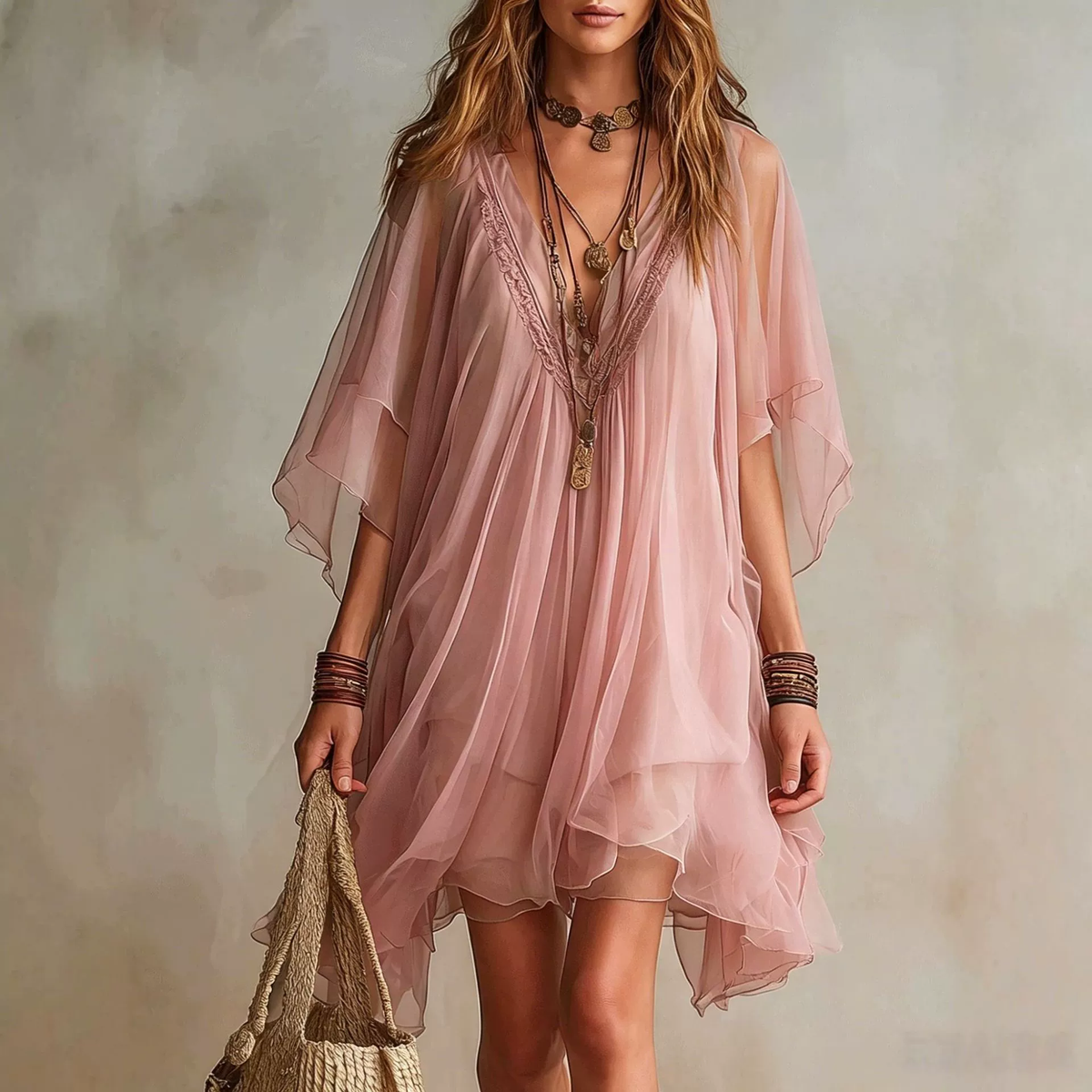 Vestido de Gasa Escote V