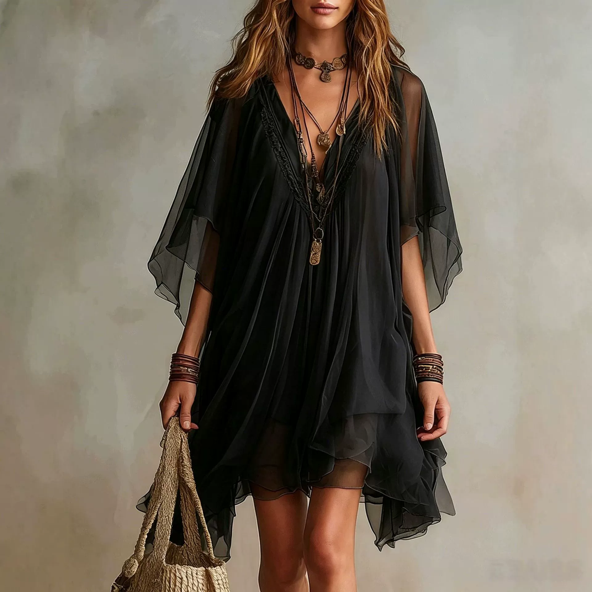 Vestido de Gasa Escote V