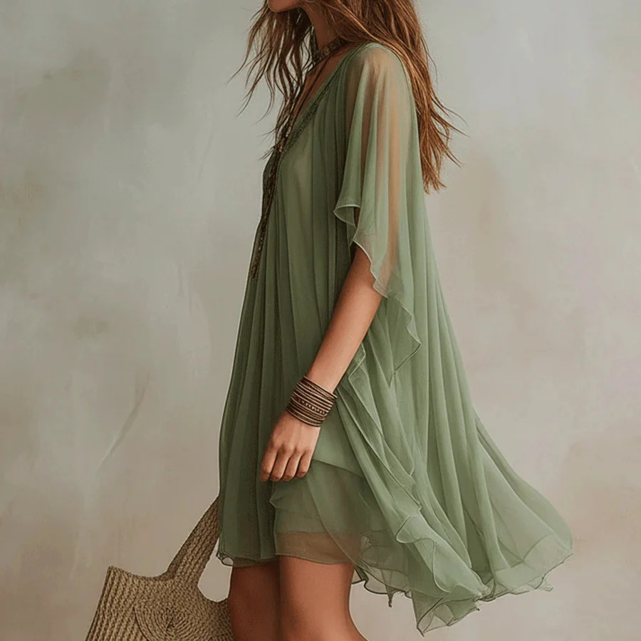 Vestido de Gasa Escote V