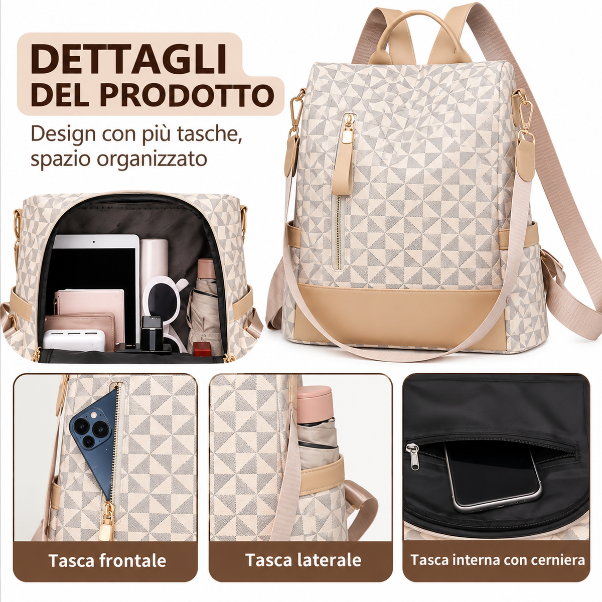 IPPOLITA | Mochila Antirrobo Convertible Negra