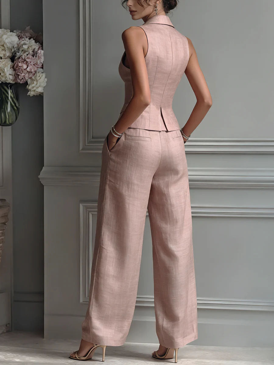 Conjunto de mujer de dos piezas con escote en V y botones