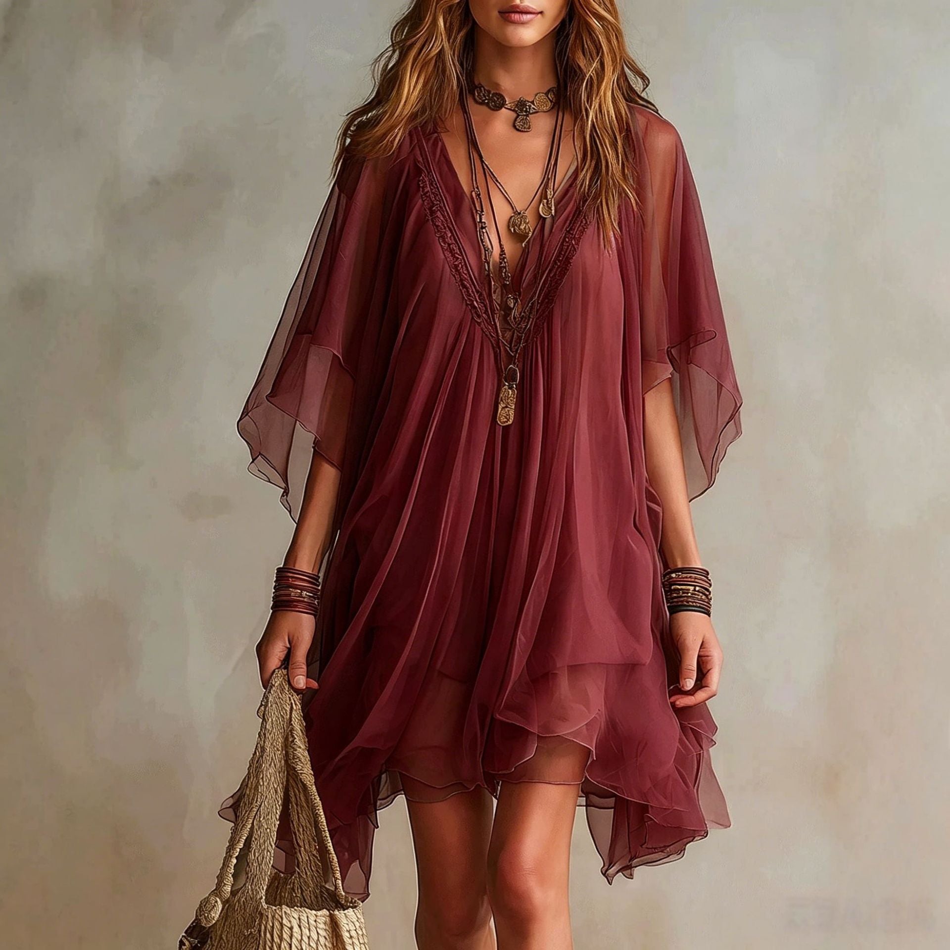 Vestido de Gasa Escote V
