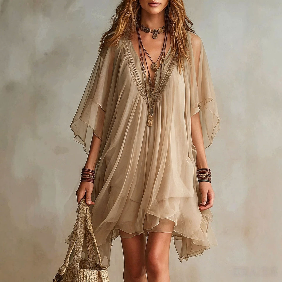 Vestido de Gasa Escote V