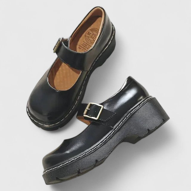 AVELINE | ZAPATOS MERCEDITAS DE CUERO CON PLATAFORMA