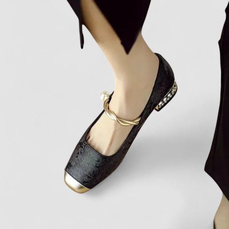 CAMILLE | ZAPATOS MERCEDITAS SATINADOS CON TACÓN JOYA