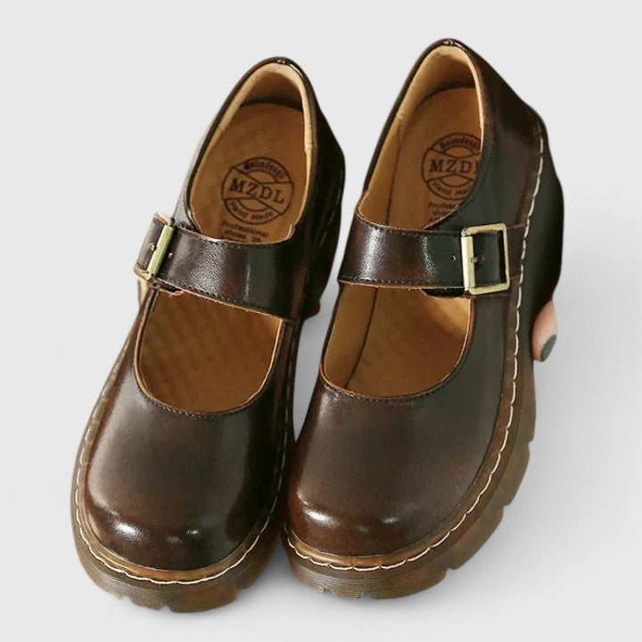 AVELINE | ZAPATOS MERCEDITAS DE CUERO CON PLATAFORMA