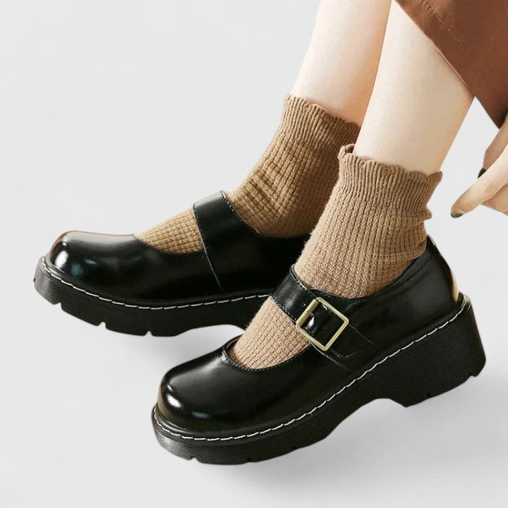AVELINE | ZAPATOS MERCEDITAS DE CUERO CON PLATAFORMA