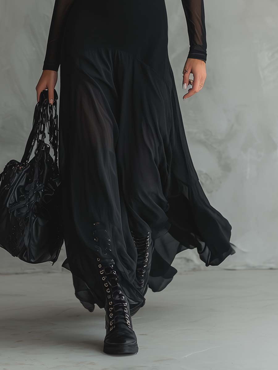 NEROA | Vestido Maxi Holgado de Tul Negro