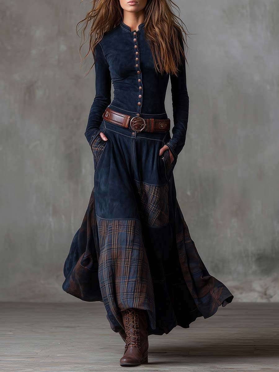 ÉLISE | Vestido Largo de Efecto Ante con Cinturón