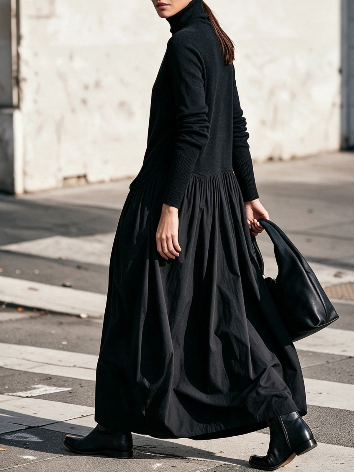 BERENICE | Vestido Largo Oversize de Cuello Alto con Bolsillos