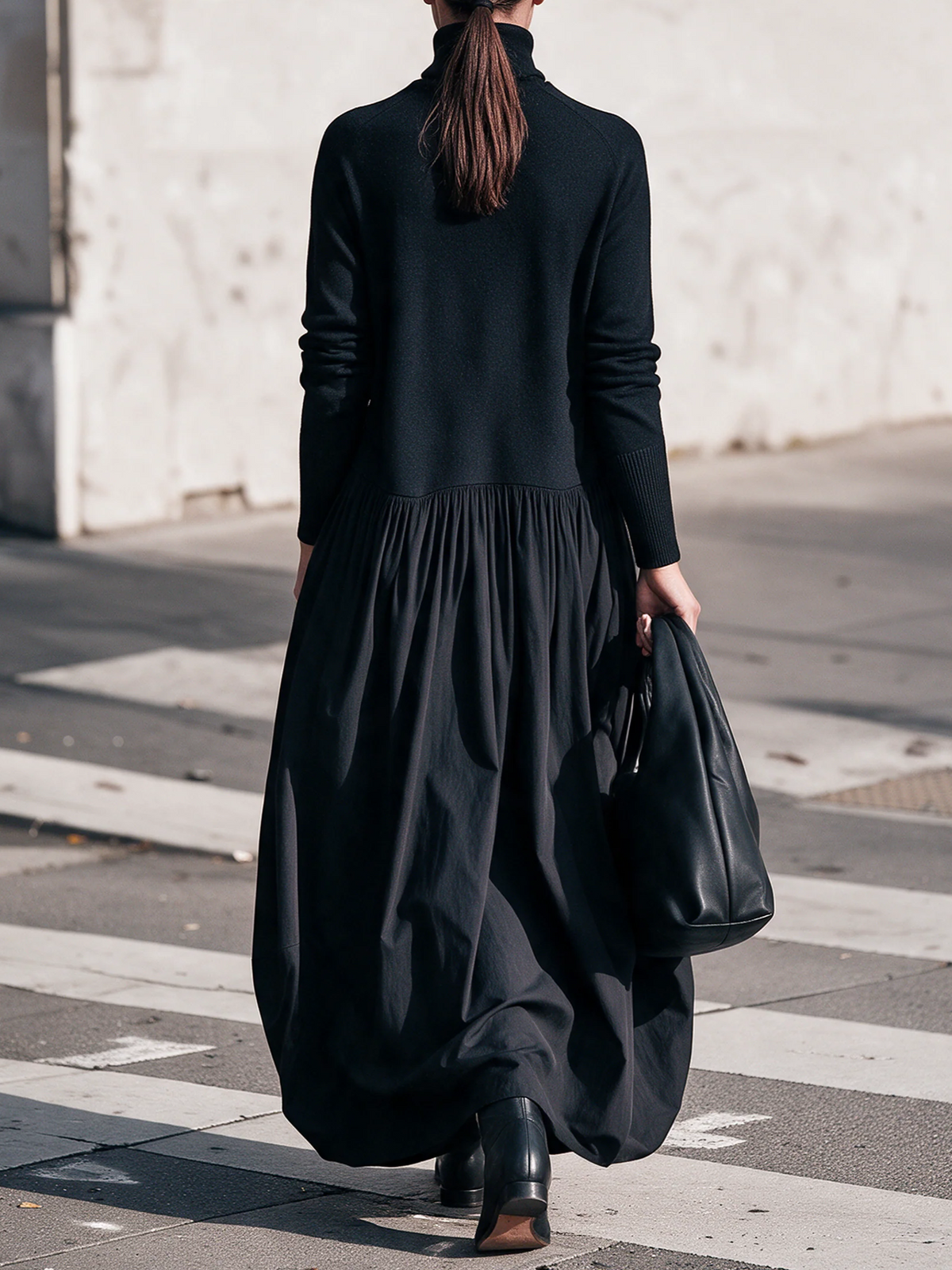BERENICE | Vestido Largo Oversize de Cuello Alto con Bolsillos