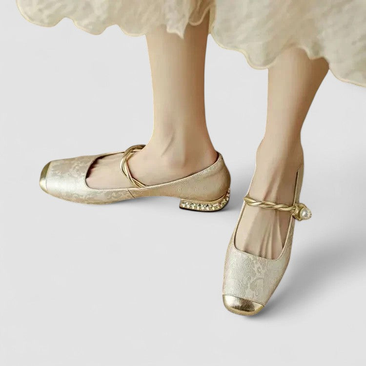 CAMILLE | ZAPATOS MERCEDITAS SATINADOS CON TACÓN JOYA