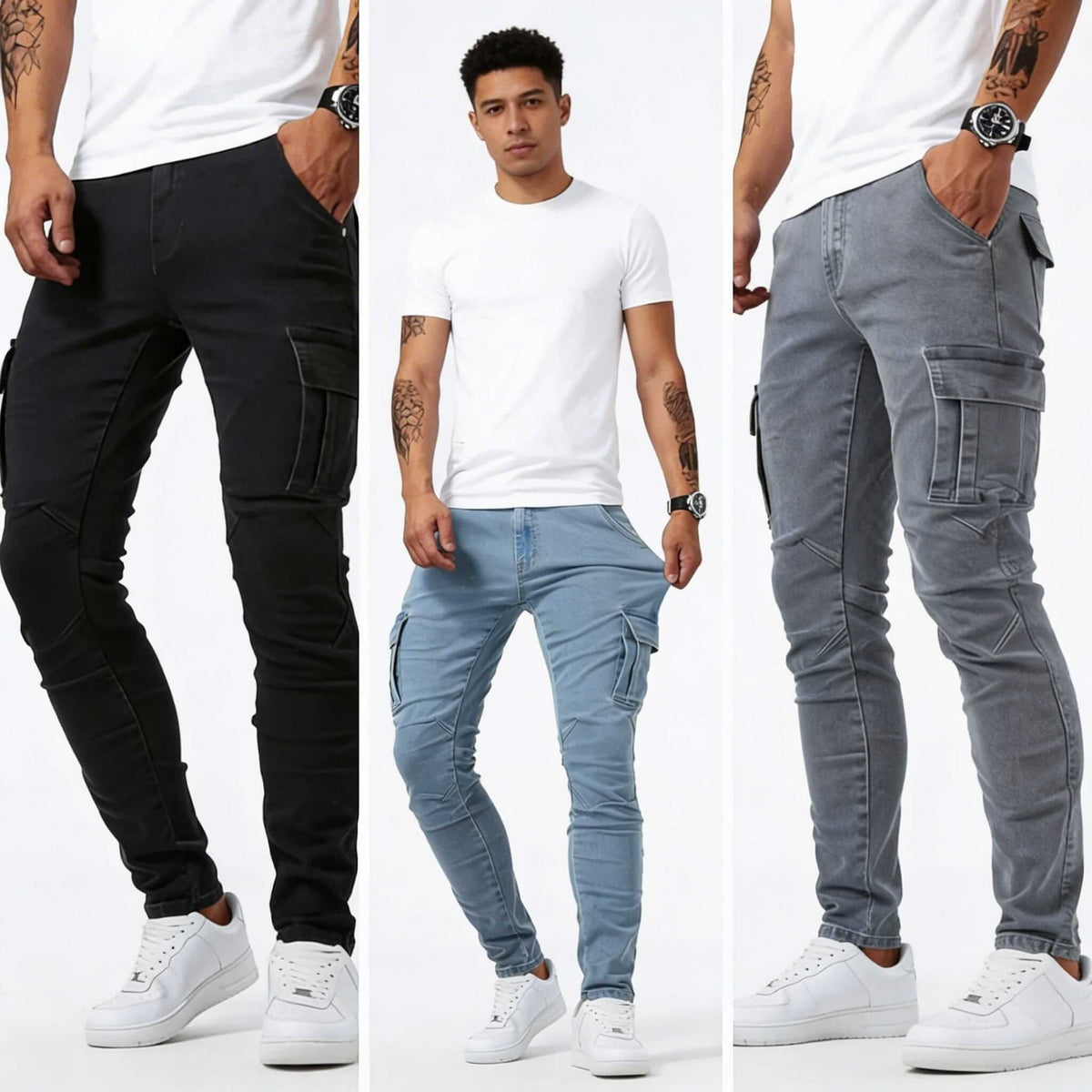 Jeans Cargo de Denim Elástico