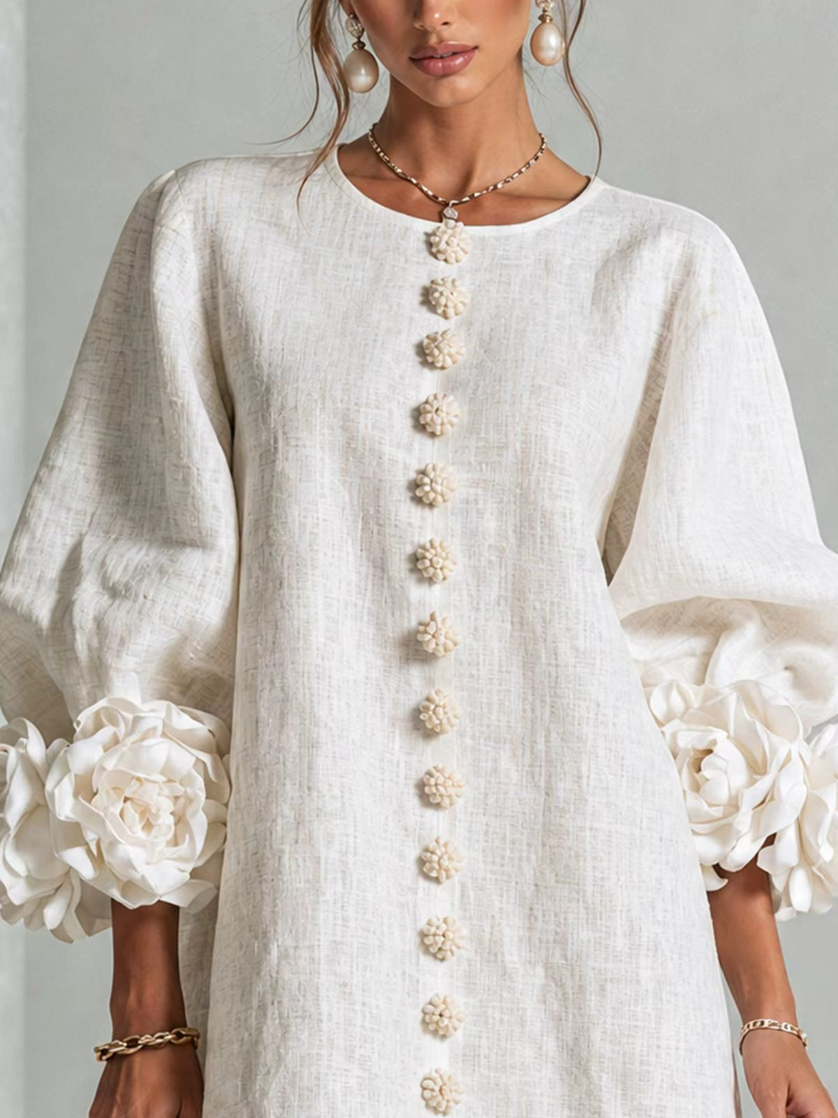 ROSELINA | Vestido Floral con Mangas Farol y Cuello Redondo
